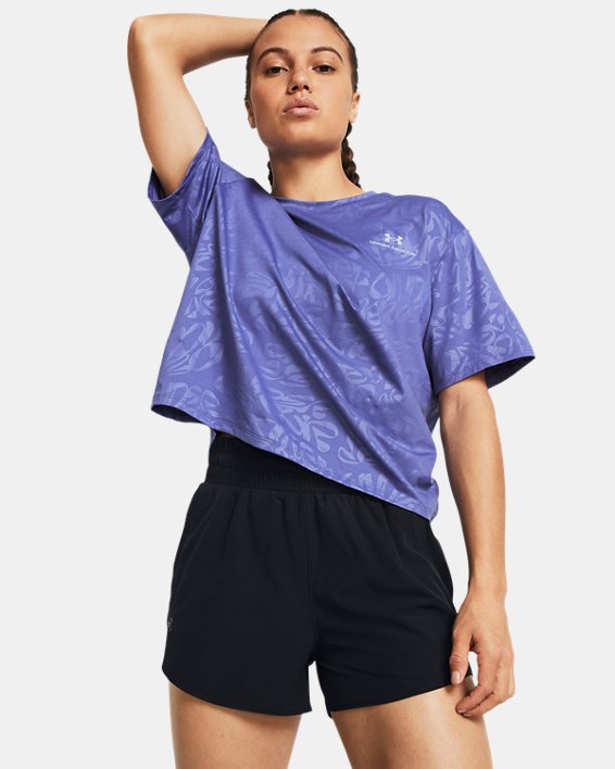 Women's UA Vanish Energy Emboss Crop Short Sleeve in Purple image number 0